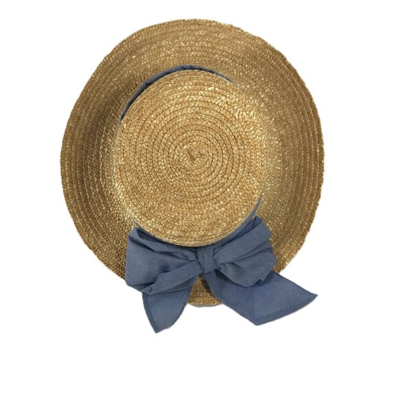 Vintage Straw Brimmed Summer Hat Floral Embroided Band main image 4